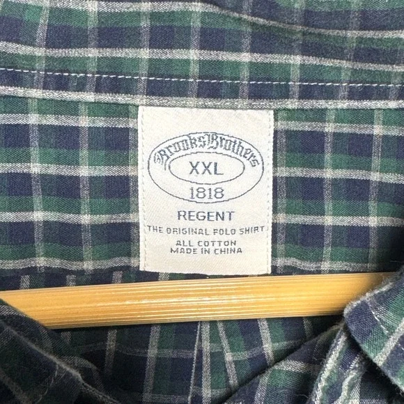 Brooks Brothers 1818 Regent Shirt XXL Mens Green Navy Plaid Cotton Button Down - Picture 2 of 7